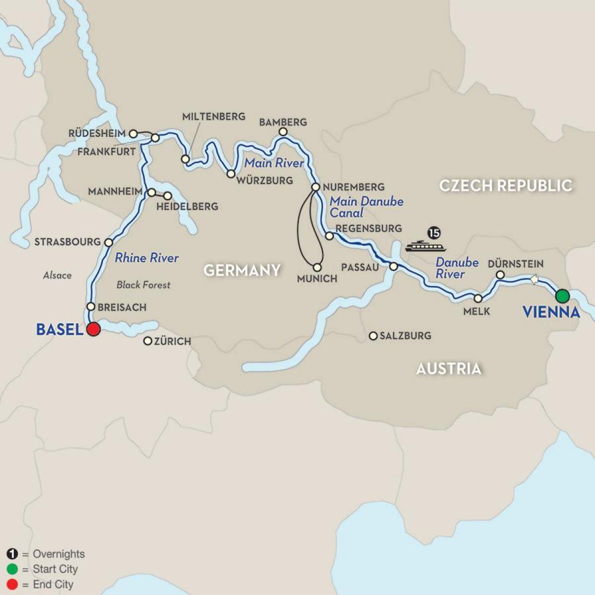 Map of danube river Vienna 